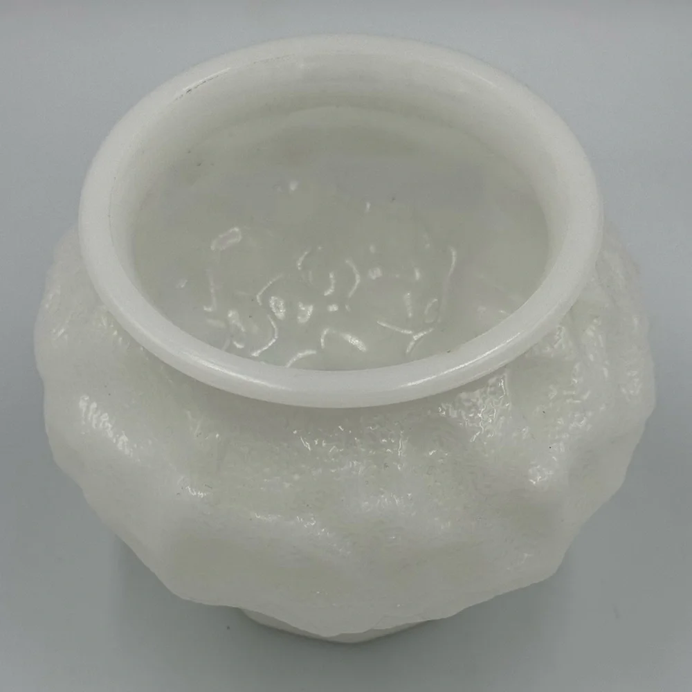 Vintage MCM E O Brody Milk Glass Crinkle Opaque Glass Bowl/Planter